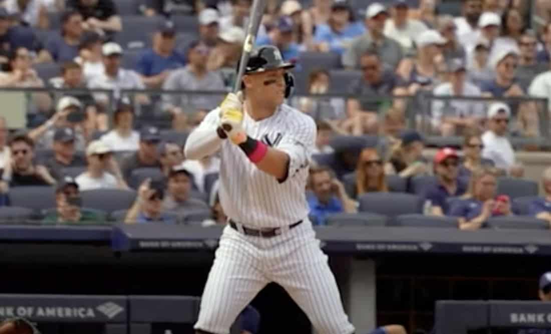 Image of Aaron Judge showcasing his home run prowess, relevant for superstar draft picks.